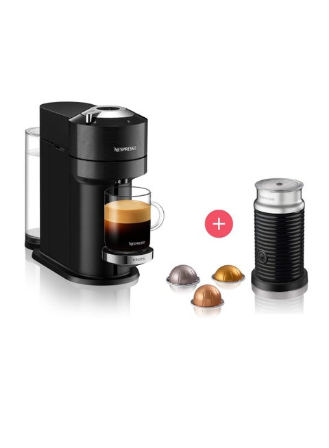 Vertuo Coffee Capsule Machine By Krups With Aeroccino 3 Milk Frother Automatic Switch-Off Short Heat-Up Time Six Cup Sizes Easy Preparation Space-Saving 1.2 L 1500 W XN9108+3694EUBK Black