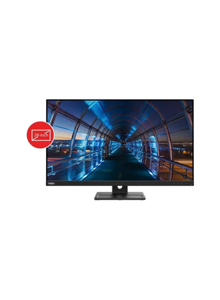 Lenovo - ThinkVision E28u-20 28.0 Inch Monitor, IPS - Natural Low Blue Light Panel, UHD 3840 x 2160, Input Connectors- 2xHDMI 2.0 + DP 1.2 ,Cables included - HDMI, Built-In SPK UHD Monitor Black - Image 1