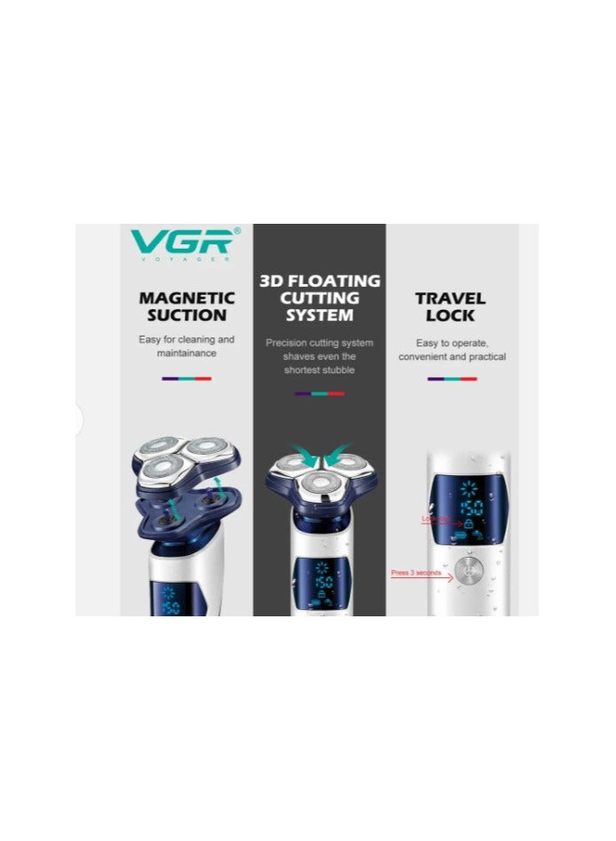 في جي آر ماكينة حلاقة كهربائية احترافية قابلة لإعادة الشحن مع شفرة دوارة 3D للرجال - Image 2