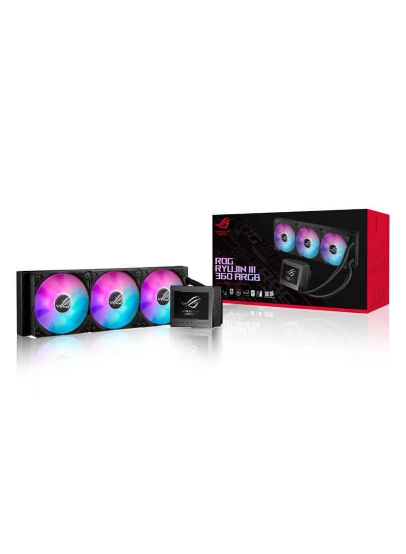 ASUS - ROG RYUJIN III 360 ARGB Liquid CPU Cooler, 360mm Radiator, 3.5" Full Color LCD, 3x 120mm Magnetic Daisy-chainable Fan, 21.08 CFM Airflow, 2200 RPM Speed, PWM/ DC Control | 90RC00L1-M0UAY0 Black - Image 1