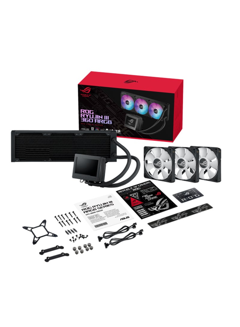 ASUS - ROG RYUJIN III 360 ARGB Liquid CPU Cooler, 360mm Radiator, 3.5" Full Color LCD, 3x 120mm Magnetic Daisy-chainable Fan, 21.08 CFM Airflow, 2200 RPM Speed, PWM/ DC Control | 90RC00L1-M0UAY0 Black - Image 1