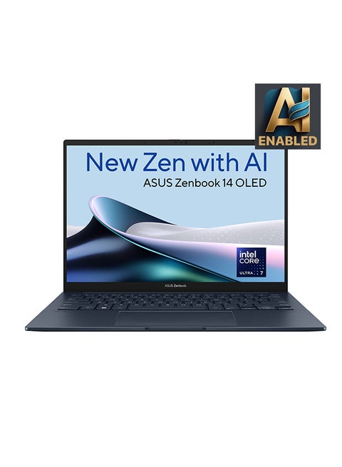 كمبيوتر محمول Zenbook 14 OLED AI Boost NPU UX3405MA-OLEDU7B بشاشة مقاس 14 بوصة ومعالج Core Ultra 7 وذاكرة وصول عشوائي سعة 16 جيجابايت ومحرك أقراص SSD سعة 1 تيرابايت وبطاقة رسومات Intel Arc ونظام التشغيل Windows 11 Home