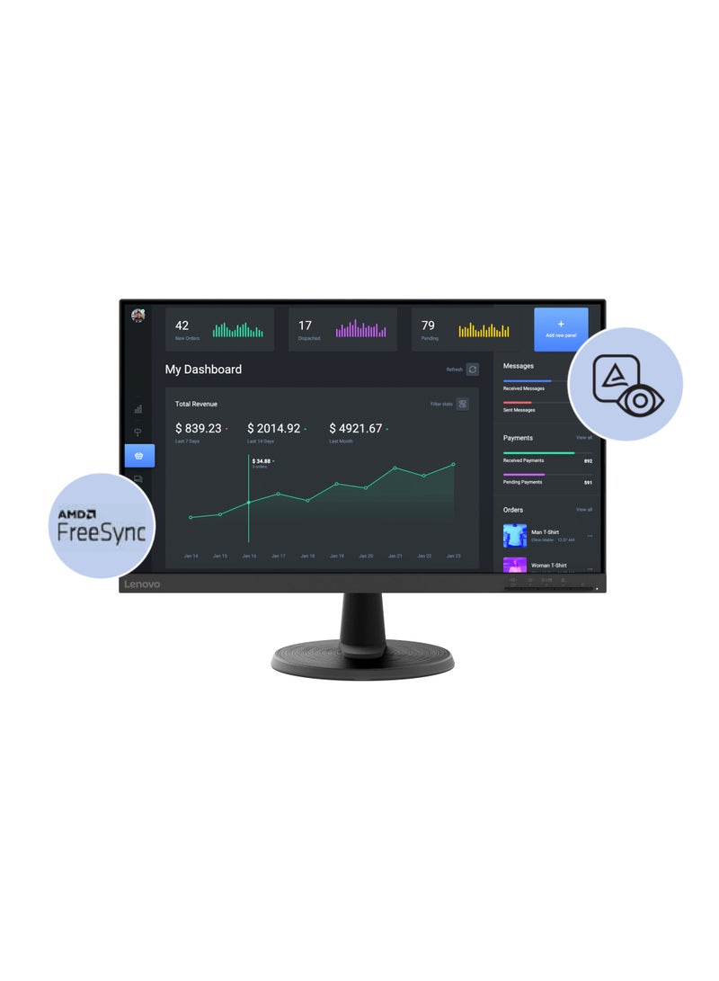 Lenovo - ThinkVision C24-40 23.8 Inch FHD Monitor VA 250nits/ 72% NTSC, 3-Side Borderless, Input Connectors – VGA+HDMI Black - Image 1