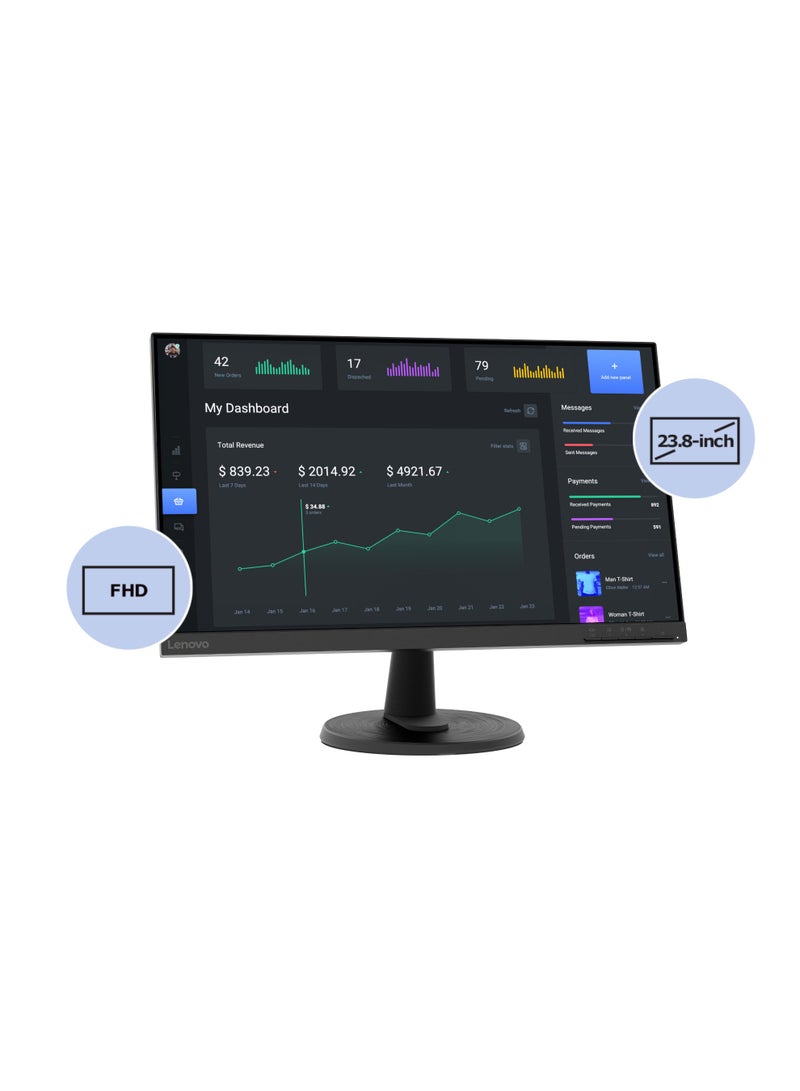 Lenovo - ThinkVision C24-40 23.8 Inch FHD Monitor VA 250nits/ 72% NTSC, 3-Side Borderless, Input Connectors – VGA+HDMI Black - Image 1