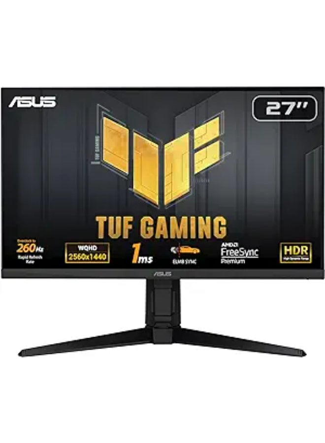 أسوس شاشة ألعاب TUF Gaming VG27AQML1A مقاس 27 بوصة QHD IPS، 260 هرتز OC / 1 مللي ثانية، ELMB Sync &amp; Freesync Premium، DisplayHDR 400، 100% sRGB، 2Wx2 مكبرات صوت، DP / HDMI / USB 3.2 / PC Audio، أسود 90LM05Z0-B07370 أسود  - Image 1