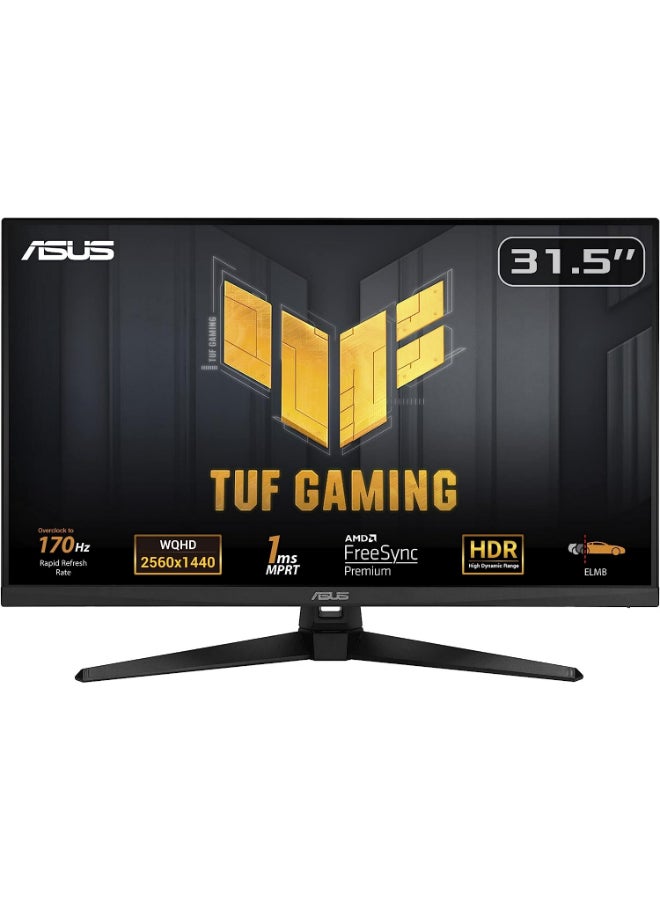 أسوس شاشة TUF Gaming 31.5 بوصة 1440 بكسل HDR (VG32AQA1A) - QHD (2560 × 1440)، 144 هرتز، 1 مللي ثانية، طمس حركة منخفض للغاية، FreeSync Premium، DisplayPort، HDMI، HDR-10، Shadow Boost، VESA قابل للتثبيت على الحائط باللون الأسود  - Image 1