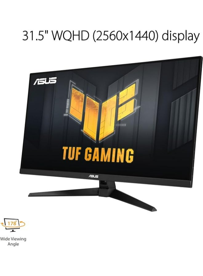 أسوس شاشة TUF Gaming 31.5 بوصة 1440 بكسل HDR (VG32AQA1A) - QHD (2560 × 1440)، 144 هرتز، 1 مللي ثانية، طمس حركة منخفض للغاية، FreeSync Premium، DisplayPort، HDMI، HDR-10، Shadow Boost، VESA قابل للتثبيت على الحائط باللون الأسود  - Image 2