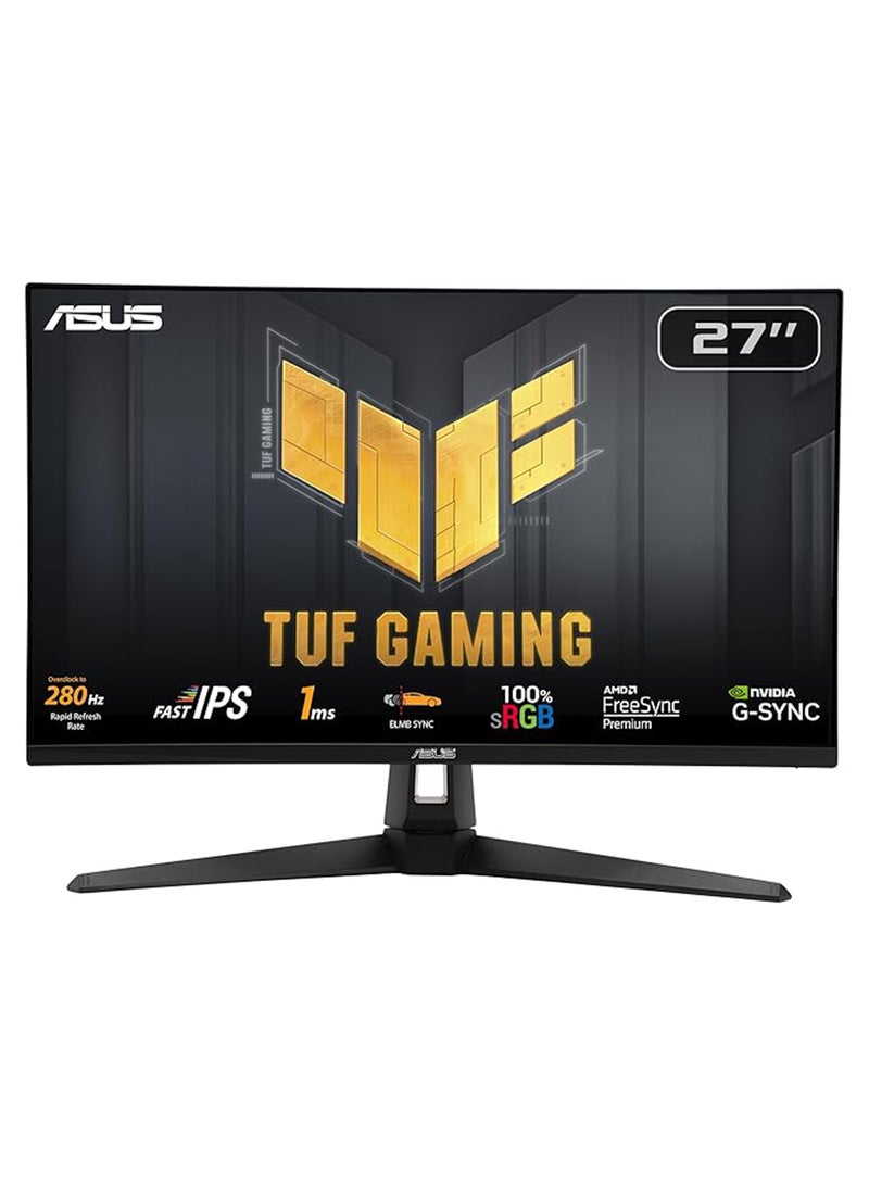 ASUS TUF VG279QM1A Gaming Monitor, 27" FHD Fast IPS Display, 280Hz Refresh Rate, 1ms (GtG) Response Time, G-Sync & FreeSync Premium Technology, HDR10 Support, 16.7M Display Colors, 178° Wide Viewing Angles, ASUS Extreme Low Motion Blur (ELMB), Adjustable Height, Tilt, Swivel, VESA Mount Compatible, Blue Light Filter, Flicker-Free Technology, 90LM05X0-B01370 Black - Image 1