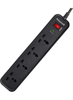 Honeywell Surge Protector, 4 Universal Sockets, 2 Meter Cord, 15000Amp, Device Secure Warranty, Automatic Overload Protection, Spike Guard/Extension Board, Master Switch Black  - Image 1
