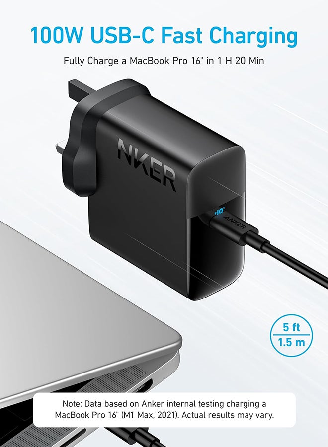 Anker - Mac Book Pro Charger, 100W USB C Charger, Compact and Foldable Fast Charger for MacBook Pro,MacBook Air,iPhone,Samsung S25/S24,iPad Pro,and All USB C Devices,5 ft USB C to USB C Cable Included Black - Image 1