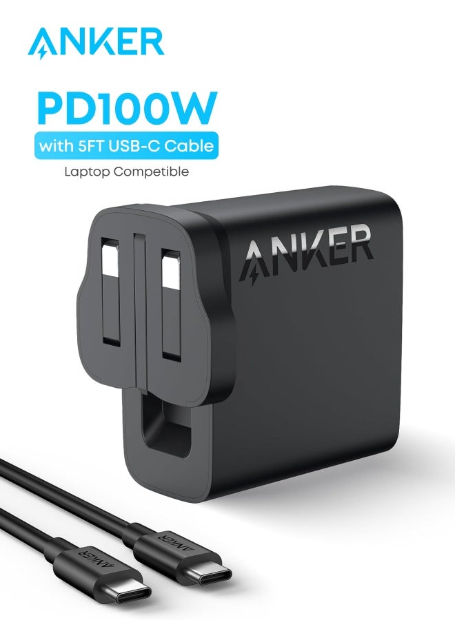 Anker Mac Book Pro Charger, 100W USB C Charger, Compact and Foldable Fast Charger for MacBook Pro,MacBook Air,iPhone,Samsung S25/S24,iPad Pro,and All USB C Devices,5 ft USB C to USB C Cable Included Black - Image 1