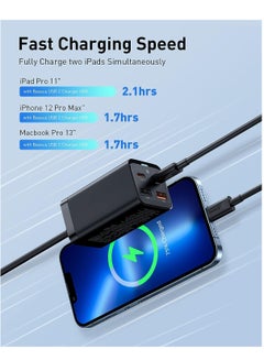 بيسوس شاحن USB C بقوة 65 وات مزود طاقة USB C مزود بـ 4 منافذ GaN III PD مع كابل تيار متردد بطول 1.5 متر وكابل USB C بقوة 100 وات لجهاز MacBook Pro Air Laptop وiPhone 15 و14 و13 و12 Series وiPad Pro وSamsung Galaxy  - Image 3