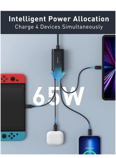 بيسوس شاحن USB C بقوة 65 وات مزود طاقة USB C مزود بـ 4 منافذ GaN III PD مع كابل تيار متردد بطول 1.5 متر وكابل USB C بقوة 100 وات لجهاز MacBook Pro Air Laptop وiPhone 15 و14 و13 و12 Series وiPad Pro وSamsung Galaxy  - Image 4