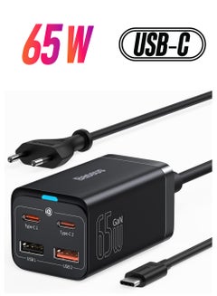 بيسوس شاحن USB C بقوة 65 وات مزود طاقة USB C مزود بـ 4 منافذ GaN III PD مع كابل تيار متردد بطول 1.5 متر وكابل USB C بقوة 100 وات لجهاز MacBook Pro Air Laptop وiPhone 15 و14 و13 و12 Series وiPad Pro وSamsung Galaxy  - Image 1