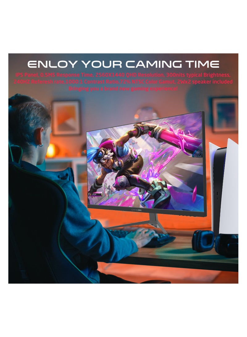 GameOn - 27-Inch QHD, 240Hz, MPRT 0.5ms, HDMI 2.1, Fast IPS Gaming Monitor (Support PS5) GOES27QHD240IPS Black - Image 1