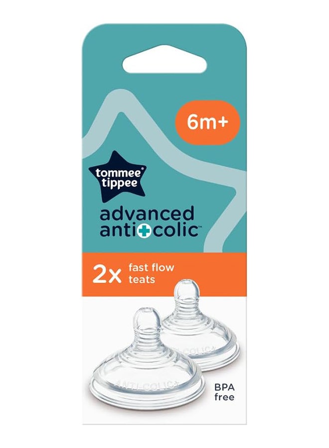 tommee tippee Pack Of 2 Advanced Anti-Colic Silicone Baby Bottle Teats, Fast Flow, 6M+  - Image 2