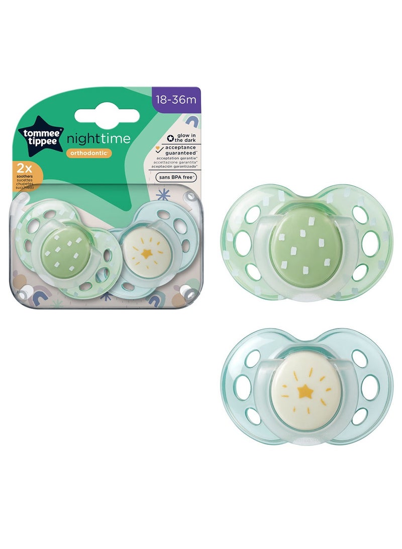 tommee tippee - Pack Of 2 Symmetrical Orthodontic Design Night Time Soothers Includes Steriliser Box, 18 - 36 M, Assorted - Image 1