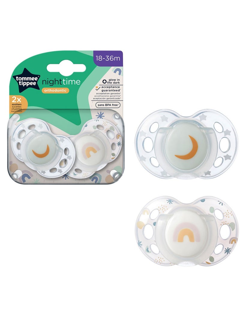 tommee tippee - Pack Of 2 Symmetrical Orthodontic Design Night Time Soothers Includes Steriliser Box, 18 - 36 M, Assorted - Image 1