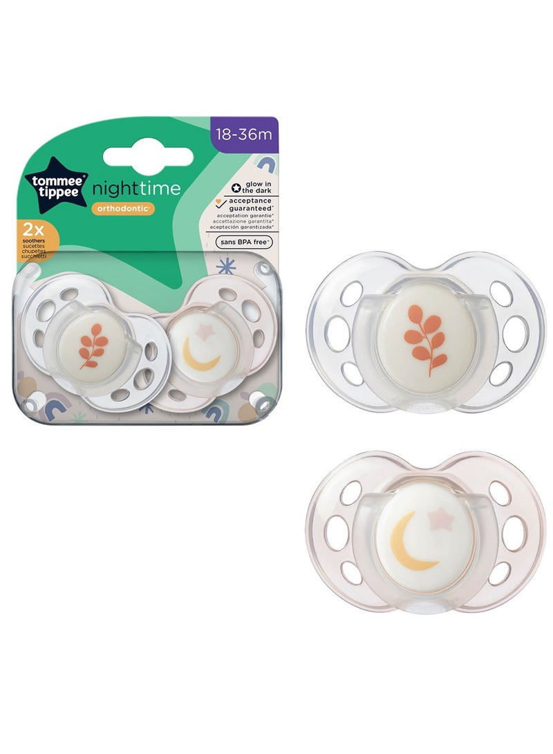 tommee tippee - Pack Of 2 Symmetrical Orthodontic Design Night Time Soothers Includes Steriliser Box, 18 - 36 M, Assorted - Image 1