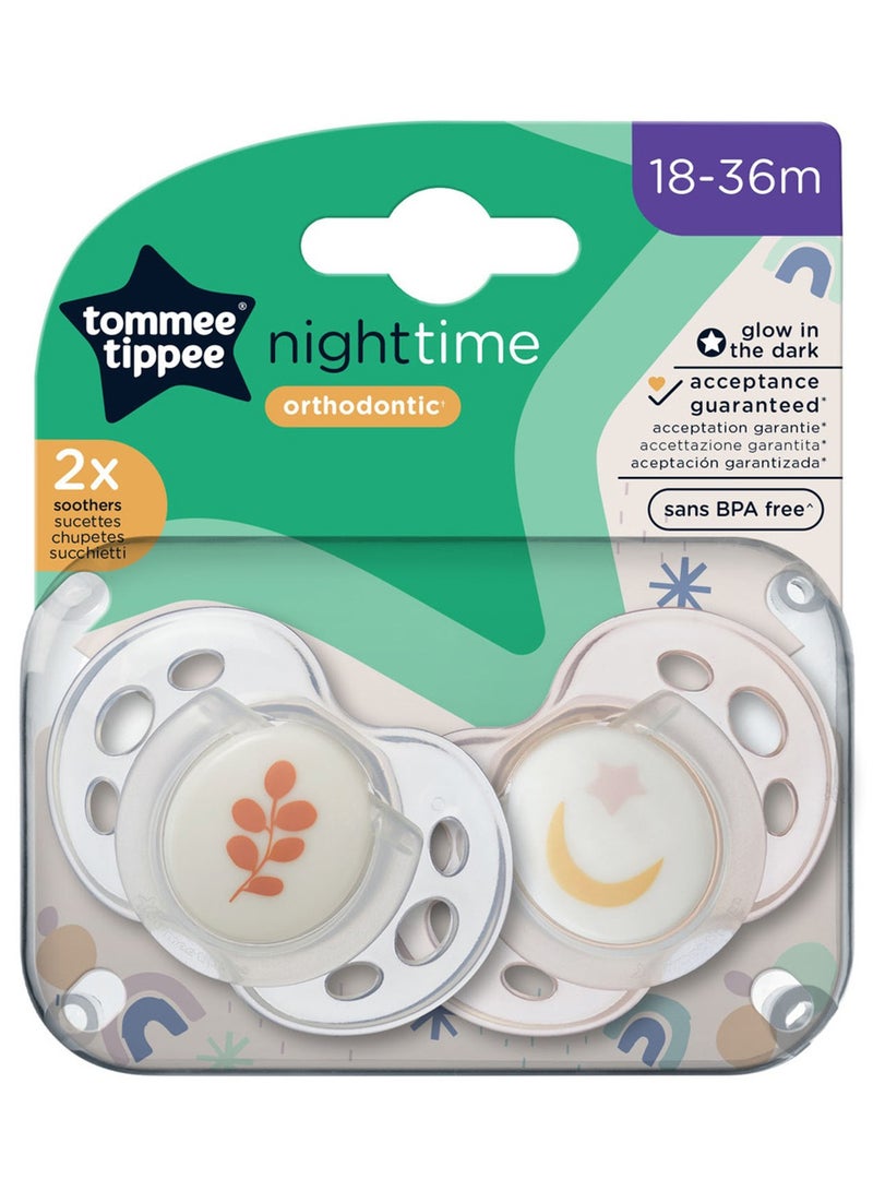 tommee tippee - Pack Of 2 Symmetrical Orthodontic Design Night Time Soothers Includes Steriliser Box, 18 - 36 M, Assorted - Image 1