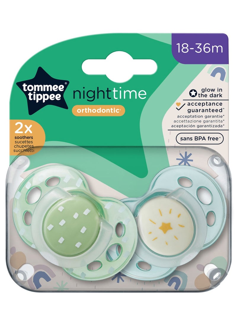 tommee tippee - Pack Of 2 Symmetrical Orthodontic Design Night Time Soothers Includes Steriliser Box, 18 - 36 M, Assorted - Image 1