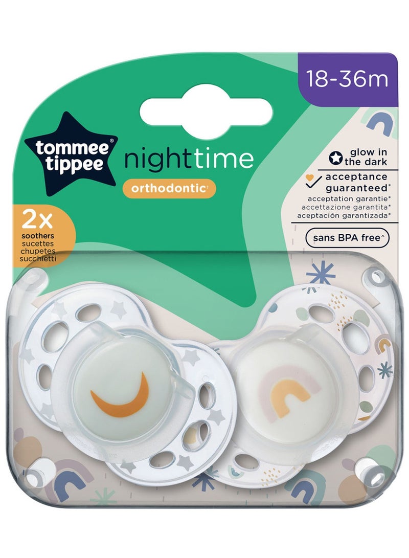 tommee tippee - Pack Of 2 Symmetrical Orthodontic Design Night Time Soothers Includes Steriliser Box, 18 - 36 M, Assorted - Image 1