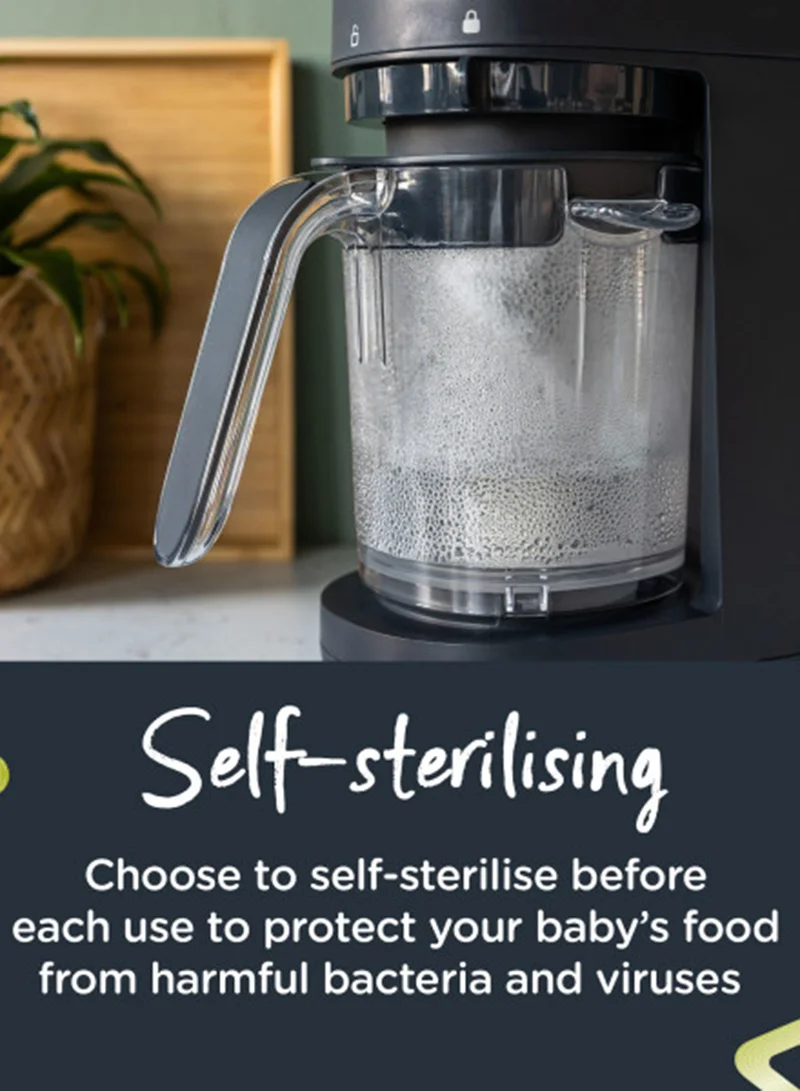 تومي تيبي Quick Cook 6-in-1 Baby Food Maker with Steam, Blend, Chop, Reheat, Defrost and Sterilising Functions, optimal for Baby Weaning, 500ml Capacity, Black