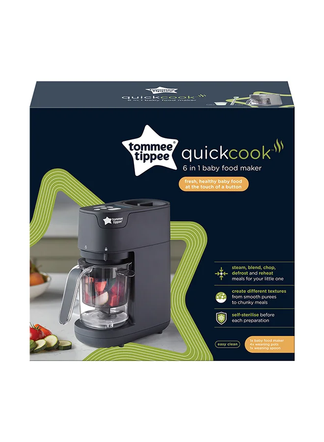 تومي تيبي Quick Cook 6-in-1 Baby Food Maker with Steam, Blend, Chop, Reheat, Defrost and Sterilising Functions, optimal for Baby Weaning, 500ml Capacity, Black