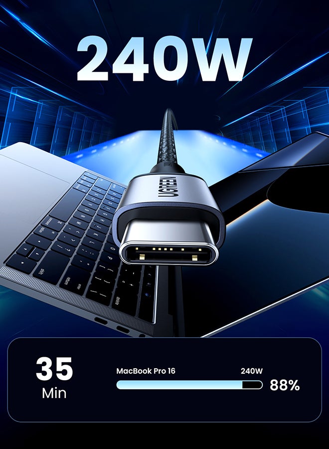 Ugreen 240W USB C Cable 1M Braided 48V 5A Power Delivery PD3.1 Fast Charge USB Type C Cable For iPhone 16 15 Series Macbook Pro Air M3 M2 M1 iPad Pro Dell XPS Galaxy S24 S23 Ultra Xiaomi Huawei Lenovo Asus Black  - Image 2