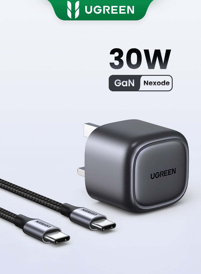 شاحن Nexode Gan 30W iPhone 15 مع كابل USB C محول طاقة شاحن iPhone قابل للطي قابس نوع C مع كابل USB C 60W لـ iPhone 15 Pro Max/15 Pro/15/15 Plus، iPad، Samsung، Xiaomi، Oneplus، إلخ. رمادي 