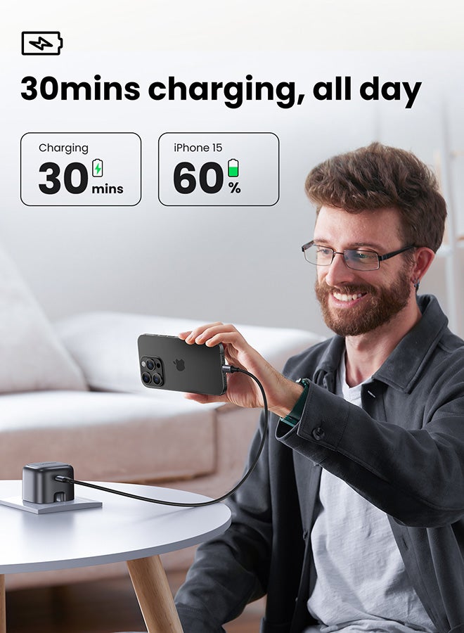 Ugreen - Nexode Gan 30W iPhone 16 15 Charger With Cable USB C Power Adapter Foldable iPhone Charger Type C Plug With 60W USB C Cable For iPhone 15 Pro Max 14 13 12 11 iPad Samsung Galaxy Xiaomi Oneplus Etc Space Gray - Image 1
