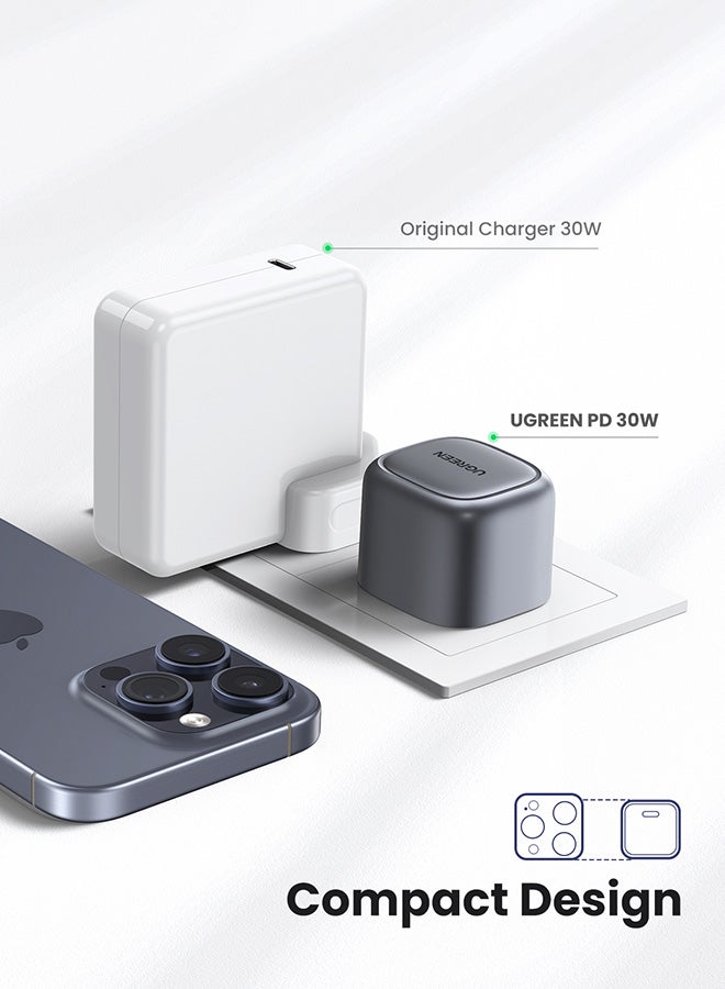 Ugreen - Nexode Gan 30W iPhone 16 15 Charger With Cable USB C Power Adapter Foldable iPhone Charger Type C Plug With 60W USB C Cable For iPhone 15 Pro Max 14 13 12 11 iPad Samsung Galaxy Xiaomi Oneplus Etc Space Gray - Image 1