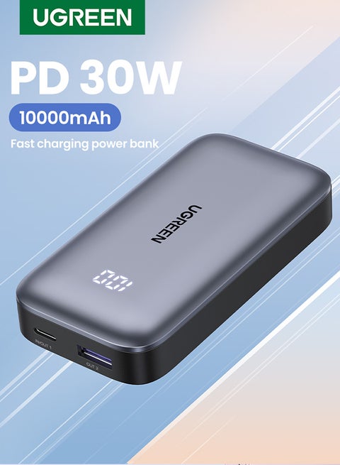 10000 mAh 10000mAh Power Bank 30W iPhone Portable Charger USB C Fast Charging High Speed Power Bank Smaller Battery Pack Compatible With iPhone 16 15 14 13 12 Series Galaxy S24 S23 Ultra iPad Pro AirPods Etc Grey