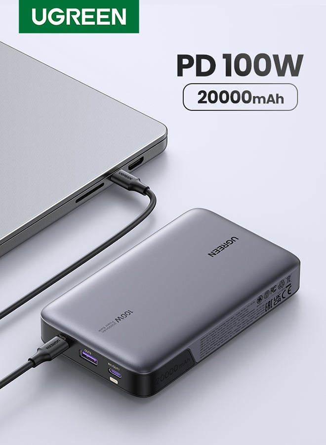 20000 mAh 20000mAh 100W Power Bank Fast Charging Portable Charger Laptop Charger Portable With 2 USB C And 1 USB A Port Battery Pack For Laptop MacBook Dell iPhone 16 15 Series Galaxy S24 S23 Ultra iPad AirPods Grey 