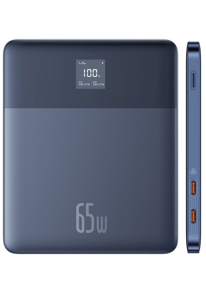Baseus - 12000 mAh 65W Fast Charging Power Bank, Blade 2 Ultra Thin Digital Display Intelligent Edition Battery Pack For Laptop/MacBook Pro/Dell XPS/iPad/iPhone 15/14/13/12 Pro Max Mini Samsung Steam Deck Blue - Image 1