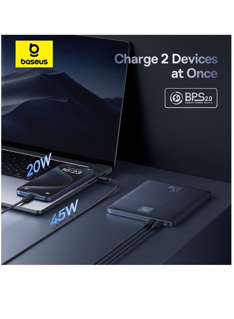 Baseus - 12000 mAh 65W Fast Charging Power Bank, Blade 2 Ultra Thin Digital Display Intelligent Edition Battery Pack For Laptop/MacBook Pro/Dell XPS/iPad/iPhone 15/14/13/12 Pro Max Mini Samsung Steam Deck Blue - Image 1