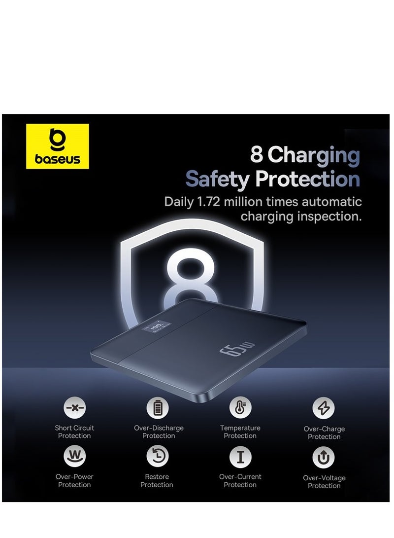 Baseus - 12000 mAh 65W Fast Charging Power Bank, Blade 2 Ultra Thin Digital Display Intelligent Edition Battery Pack For Laptop/MacBook Pro/Dell XPS/iPad/iPhone 15/14/13/12 Pro Max Mini Samsung Steam Deck Blue - Image 1