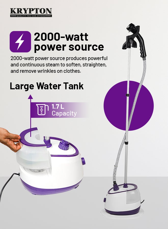 KRYPTON Garment Steamer 1.7L Water Tank, 60 Min Continuous Steam, Suitable for All Fabric Types, Easy Maintenance 1.7 L 2000 W KNGS6441 White - Image 3