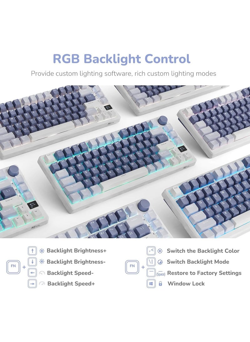 Royal Kludge - RKM75 - Tri Mode Mechanical Keyboard 2.4GHz/Bluetooth/USB-C Wired Gaming Keyboard 75% Layout 81 Keys Gasket Mounted With OLED Smart Display And Knob RGB Backlit - Image 1