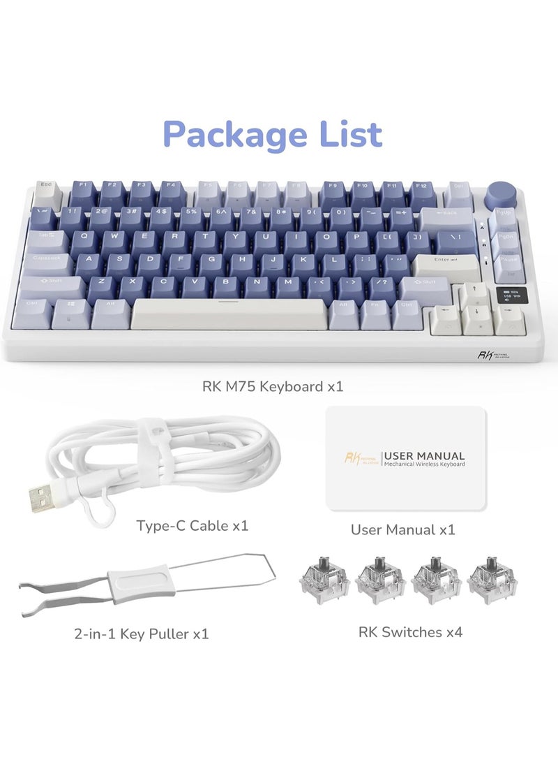 Royal Kludge - RKM75 - Tri Mode Mechanical Keyboard 2.4GHz/Bluetooth/USB-C Wired Gaming Keyboard 75% Layout 81 Keys Gasket Mounted With OLED Smart Display And Knob RGB Backlit - Image 1