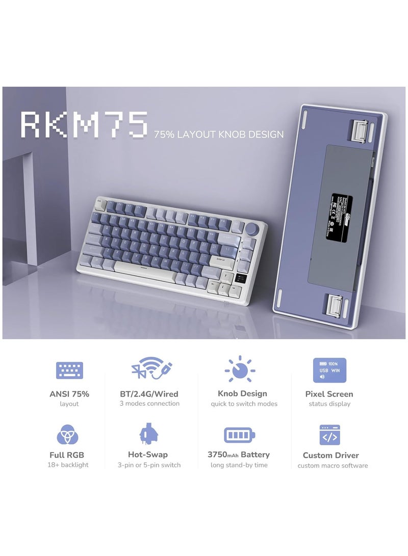 Royal Kludge - RKM75 - Tri Mode Mechanical Keyboard 2.4GHz/Bluetooth/USB-C Wired Gaming Keyboard 75% Layout 81 Keys Gasket Mounted With OLED Smart Display And Knob RGB Backlit - Image 1