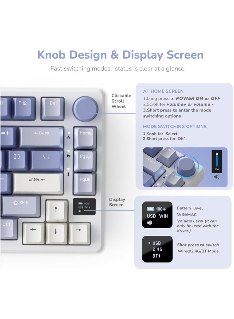 Royal Kludge - RKM75 - Tri Mode Mechanical Keyboard 2.4GHz/Bluetooth/USB-C Wired Gaming Keyboard 75% Layout 81 Keys Gasket Mounted With OLED Smart Display And Knob RGB Backlit - Image 1
