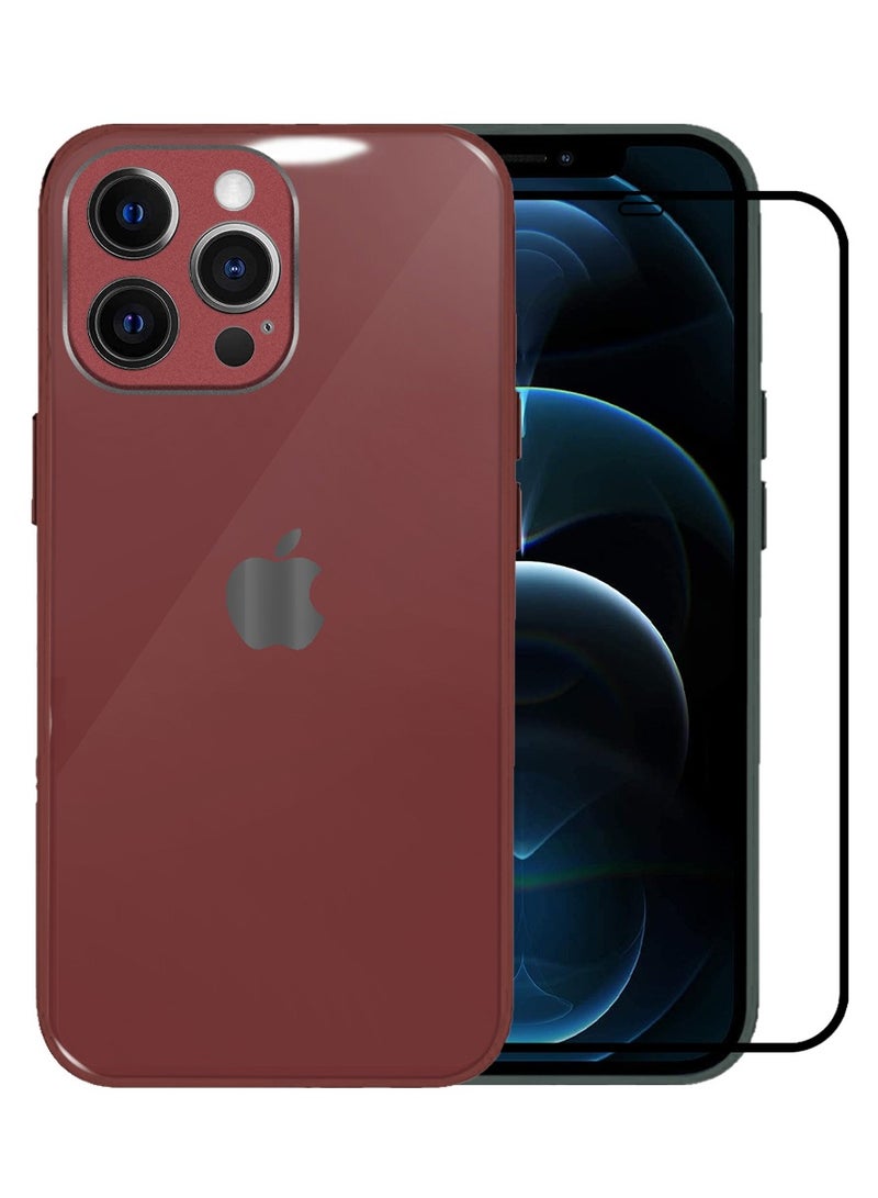 2 Pack For iPhone 12 Pro Max Electroplated Hard Glossy Case And Screen Protector Camera Protection Shockproof Anti Fall Case Red