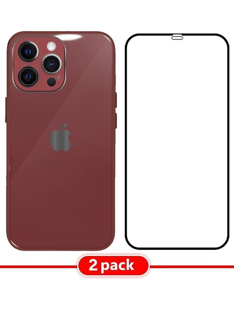 2 Pack For iPhone 12 Pro Max Electroplated Hard Glossy Case And Screen Protector Camera Protection Shockproof Anti Fall Case Red
