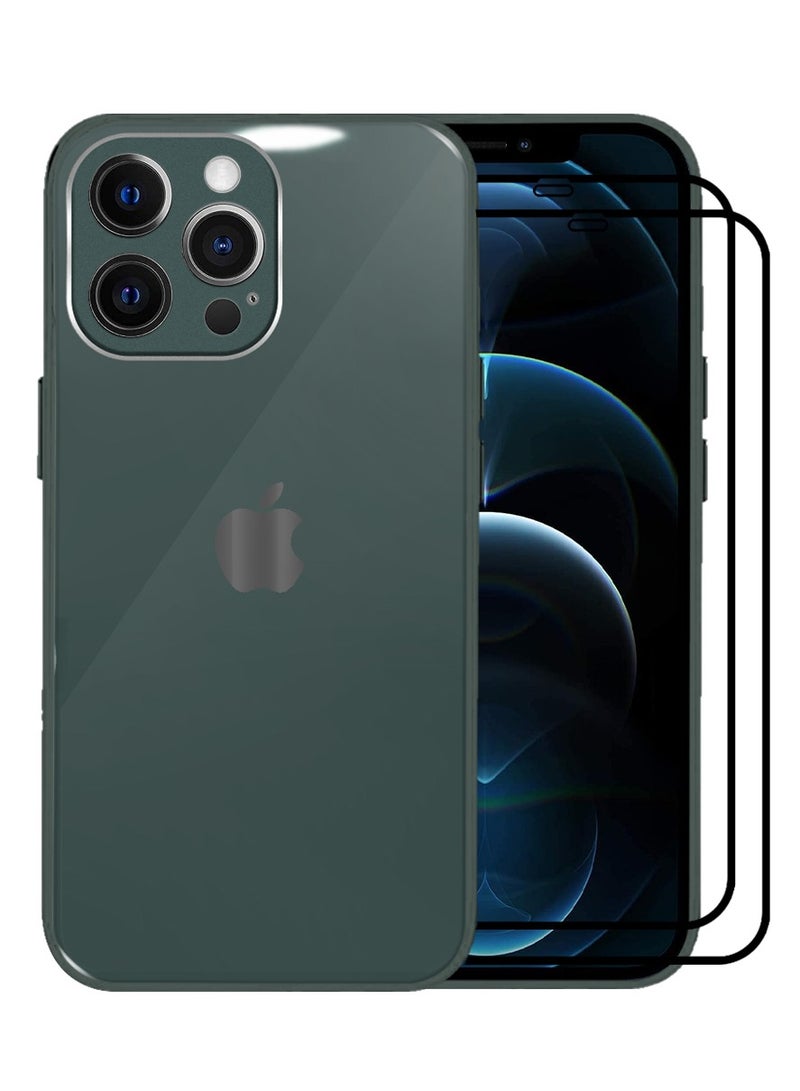 3 Pack For iPhone 12 Pro Max Electroplated Hard Glossy Case And 2 Screen Protectors Camera Protection Shockproof Anti Fall Case Green