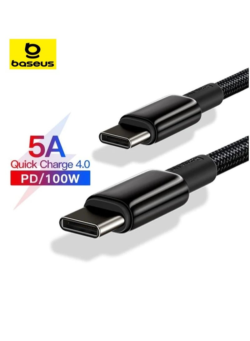 Baseus USB C Cable 1M, 100W PD 5A QC 4.0 Fast Charging USB C To USB C Cable Zinc Alloy Nylon Braided USB Type C Charger Cable For iPhone 15/Pro/Plus/Pro Max/MacBook/iPad Pro/Air/Mini/Samsung S23/S22 And More Black  - Image 1