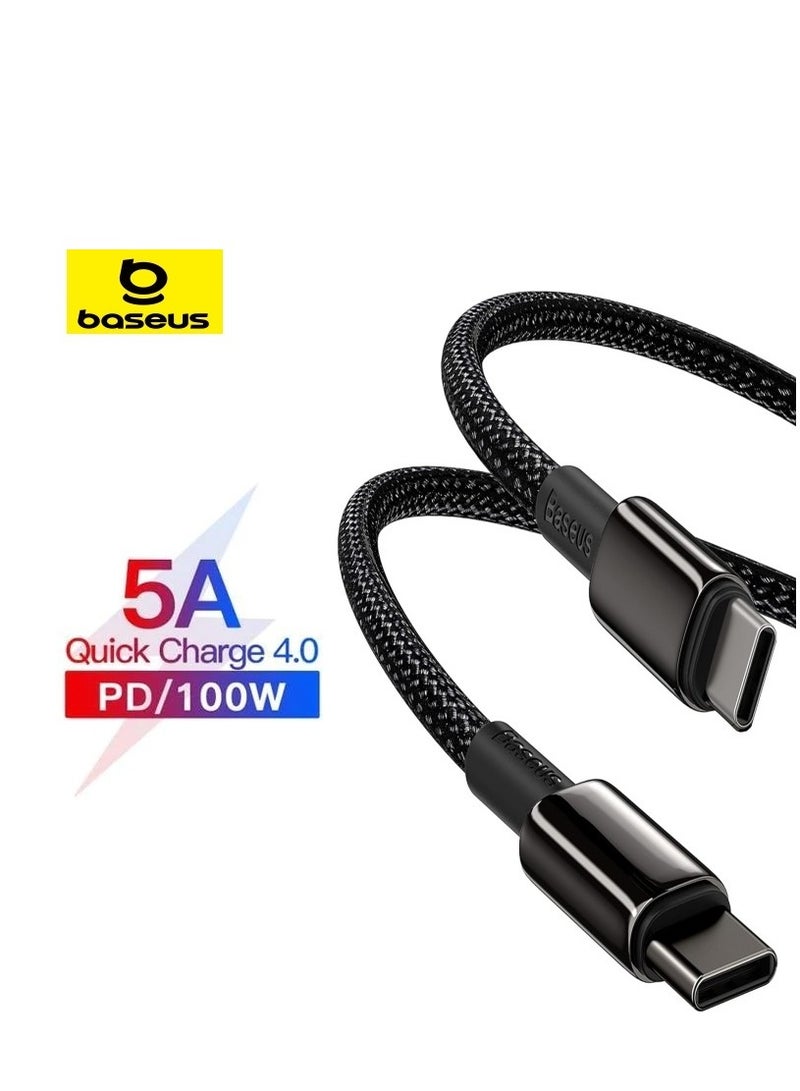 Baseus USB C Cable 2M, 100W PD 5A QC 4.0 Fast Charging USB C To USB C Cable Zinc Alloy Nylon Braided USB Type C Charger Cable For iPhone 15/Pro/Plus/Pro Max/MacBook/iPad Pro/Air/Mini/Samsung S23/S22 And More Black  - Image 1