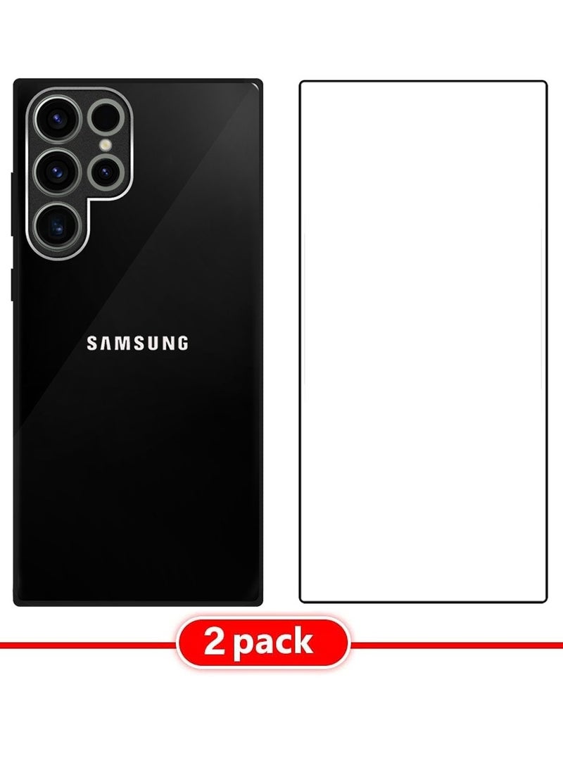 مارجون 2 Pack For Samsung Galaxy S22 Ultra Electroplated Hard Glossy Case And Screen Protector Camera Protection Shockproof Anti Fall Case Black - Image 1