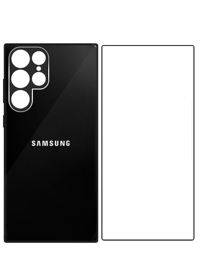 مارجون 2 Pack For Samsung Galaxy S22 Ultra Electroplated Hard Glossy Case And Screen Protector Camera Protection Shockproof Anti Fall Case Black - Image 2