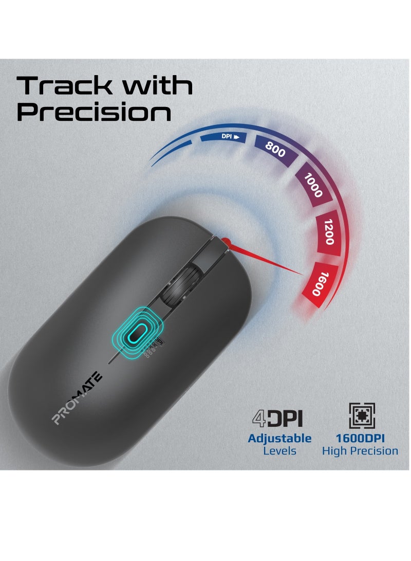 PROMATE - Promate Wireless Keyboard and Mouse Combo, Slim Full-Size 2.4Ghz Wireless Keyboard with 1600 DPI Ambidextrous Mouse, Nano USB Receiver, Quiet Keys, Angled Kickstand Black - Image 1
